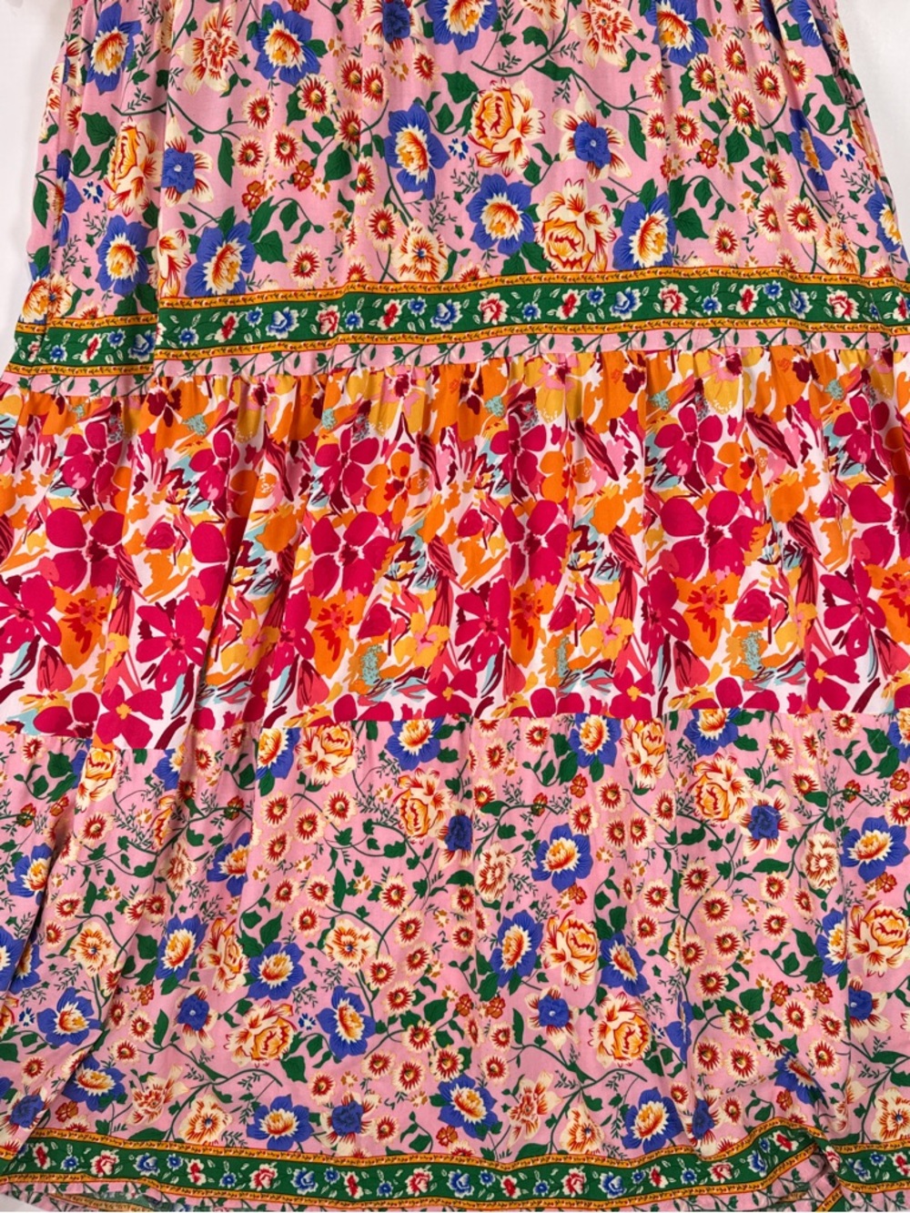 Umgee Bright Mixed Floral Tiered Dress Small Pink Boho Ruffle - Picture 3 of 13